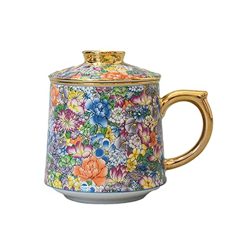 JDZjmwhc Porcelain Tea Cup Coffee Mug with Infuser - Chinese Jingdezhen Ceramics Teacup Loose Leaf Tea Brewing System for Home Office (Colorful)