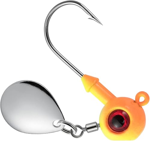 Dr.Fish Paquete de 10 plantillas de pesca Underspin de pie, cabezas de plantilla redondas, hoja giratoria, plantillas de pesca pintadas, cabezas de