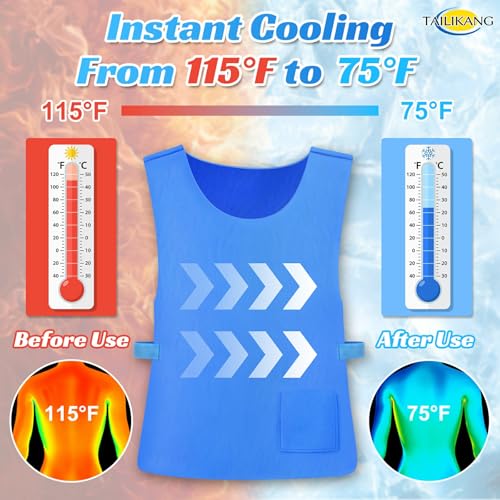 TAILIKANG Cooling Vest for Men Women, Adjustable M-3XL Evaporative Cool Vest, Unisex Water Activated PVA Summer Ice Vest, Lightweight Reusable Body Cooler for Sports Outdoor Work in Hot Weather