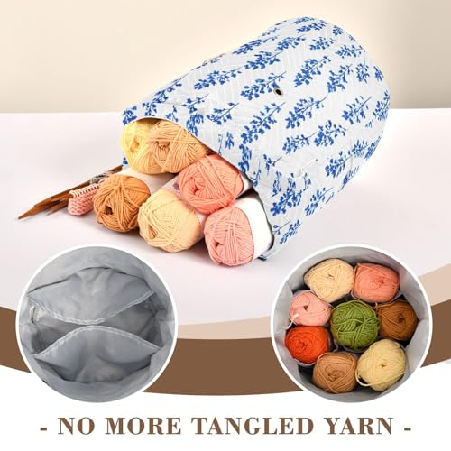 Image of Tatenale Crochet Bag Yarn Bag Knitting Project Bag with Pockets and Handle Portable Yarn Storage Organizer Tangle Free 8.3x11 InchSmall Bluebonnet Flower26