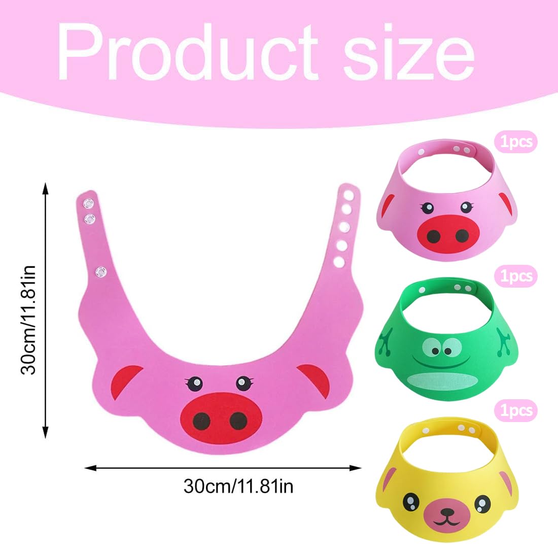3 Pezzi Cuffia da Doccia per Bambini Regolabile, in Silicone Morbido, Impedisce all'Acqua di Entrare negli Occhi (Rosa Maiale, Giallo Cane, Verde Rana)