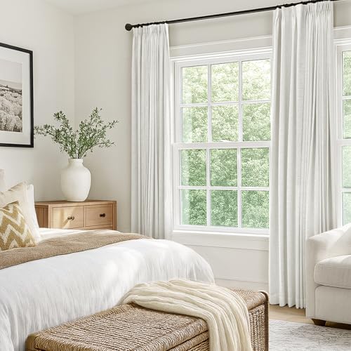 Pinch Pleated Blackout Curtains 90 Inches Long, Linen Blend, 100% Blackout Drapes with 20 Hooks, Ideal for Bedroom and Living Room, 40" W x 90" L (Pack of 2), Neutral White