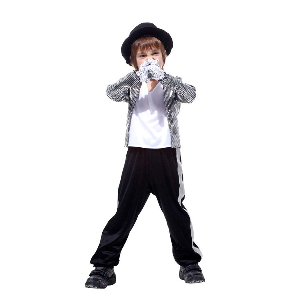 LOLANTA Kostiumy na Halloween dla chłopców Michael Jackson Stage Performance Dance Wear, srebro, 5-6 lat, M