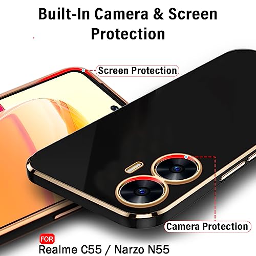 Image of TheGiftKart TPU Luxurious Golden-Plated Back Cover Case For Realme Narzo N55|Realme C55|Raised Lips For Camera&Screen Protection|Shockproof Design|Stylish Case For Realme C55|Narzo N55 (Black)