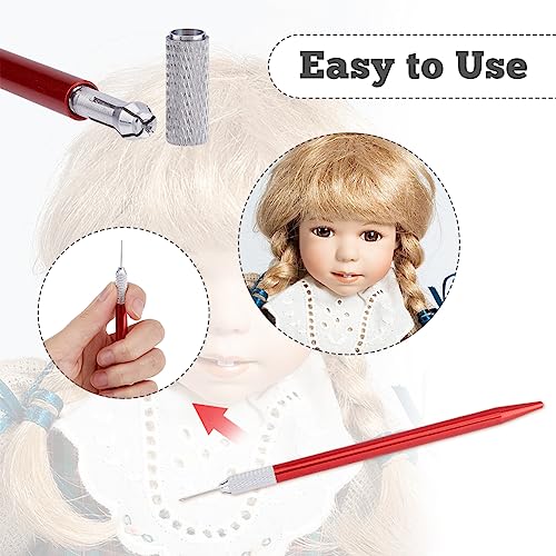 DICOSMETIC 14Pcs Set Platinum Rerooting Tool for Doll Hair Doll Wig Tool Accessories Needles for Doll Breed Hair Implant Needle and Crochet Needle Brass Wood Doll Making Kit - Image 4