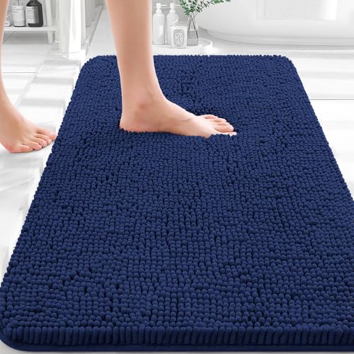 Image of OLANLY Bathroom Rugs 32x20, Extra Soft Absorbent Chenille Bath Rugs, Rubber Backing Quick Dry, Machine Washable Bath Mats for Bathroom Floor, Tub and Shower, Home Decor Accessories, Twilight Sapphire