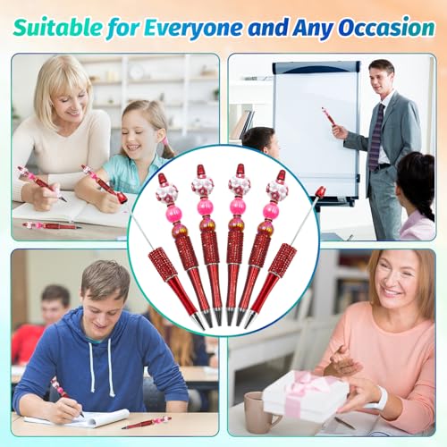 Image of 75 Pcs DIY Diamond Beadable Pen Kit - 25 Plastic Rhinestone Beaded Pens Bulk with Refills & Bags - Fancy Cute Glitter Pens for Crafting, Students & Teachers - School Supplies (Red)