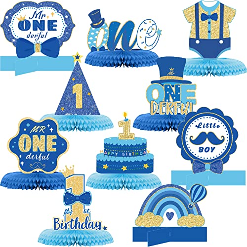 10 Pcs Mr. Onederful Birthday Decorations First Birthday Honeycomb Centerpieces Boys...