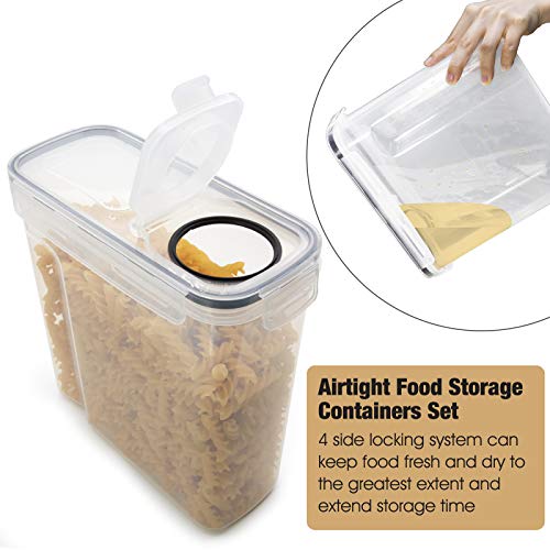 DDF iohEF Large Food Storage Containers Set, 4 PACKS 4L /135 oz Airtight Cereal Containers, BPA Free Plastic, for Kitchen Pantry Organization and Storage - Labels, Marker and Spoons Set