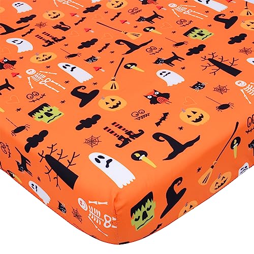 Cloele Halloween Pumpkin Crib Sheet,Orange,1Pack Baby Nursery Sheet,52x28in