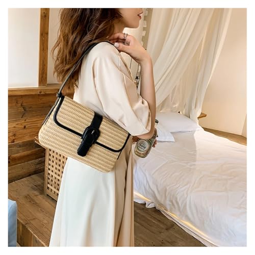 Straw Women Shoulder Bags Rattan Handbags Luxury Fashion Wicker Woven Handmade Messenger Bag(Brown)3