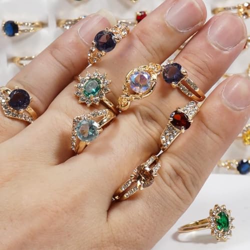 50PCS Fashion Wholesale Lots,Bulk Rings Colorful Rhinestone Ring for Boutique Resale (50PCS OPP Bag)4