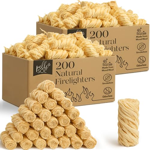 Pelle & Sol 400 Natural Firelighters – Long Burning Fire Lighters for Wood Burners, BBQ Lighter, Pizza Ovens, Open Fires – Quick Light Fire Starter, Log Burner Accessories - Eco Firelighters