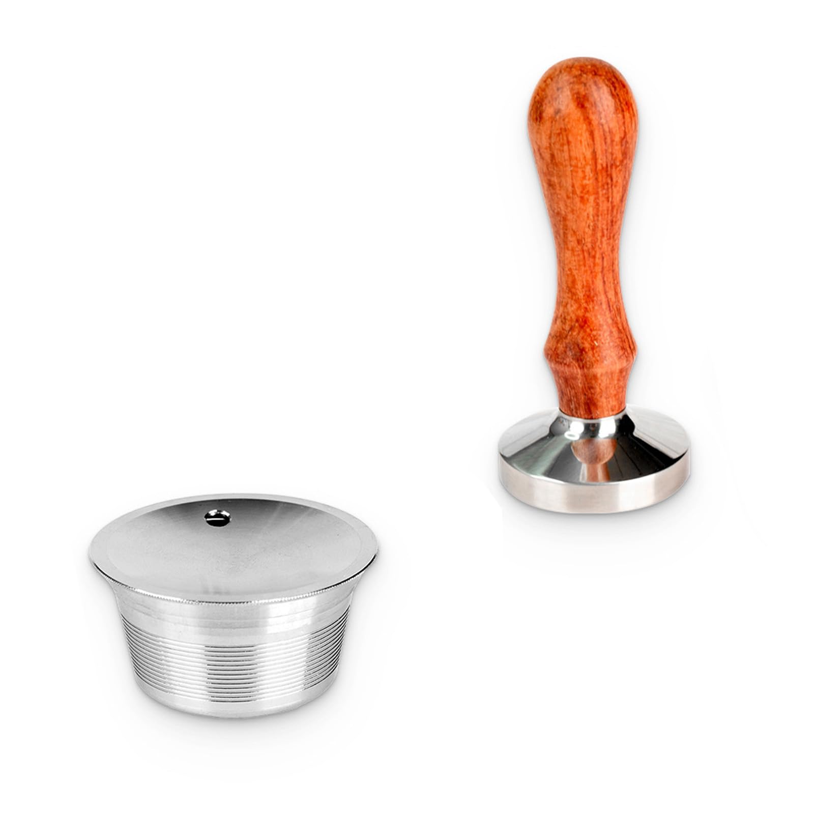 Kalttoy Stainless Steel Coffee Tamper with Wood Handle, Dishwasher Safe Espresso Pods Tool for Home & Cafe Use Coffee Pods Cup with Powder Tamper