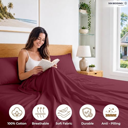 Image of SGI bedding 100% Egyptian Cotton Sheets Full XL Size - 600 Thread Count Sheets Set, Soft, Cooling, 15 inch Deep Pocket, Luxury Hotel Bedding, Breathable, Durable - Burgundy