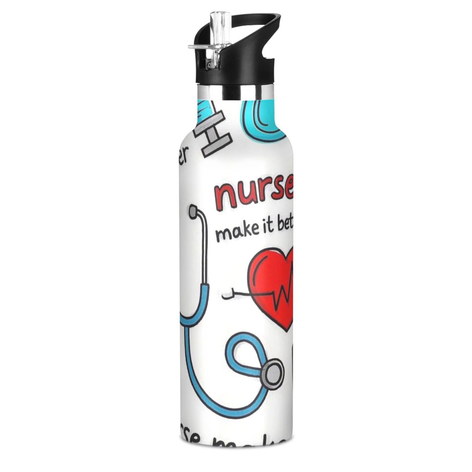 Doctor Elements Cartoon Leakproof and BPA Free Kids Metal Water Bottle with Straw Lid Keeps Hot and Cold