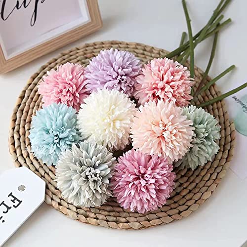 Image of SATYAM KRAFT 5 Pcs Artificial Chrysanthemum Hydrangea Ball Flower Sticks for Home, Office, Bedroom, Balcony, Living Room, Table, Wedding & Craft Decoration (Fabric, Without Vase) (Multicolor)