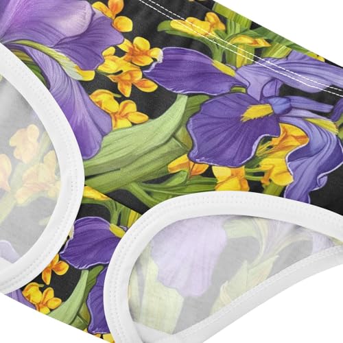 Purple Irises Yellow Flowers Black Toddler Underwear Custom 2t Cotton Panties for Girl Colorful Undies Kids Briefs4