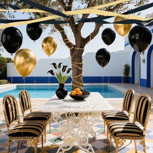 Image of 4 Crepe Paper Streamers Rolls, 328ft Pack of Black and Gold Crepe Paper for Birthday, Graduation, New Years, Wedding, Engagement Party Decorations (1.8 inch x 82 ft /Roll)