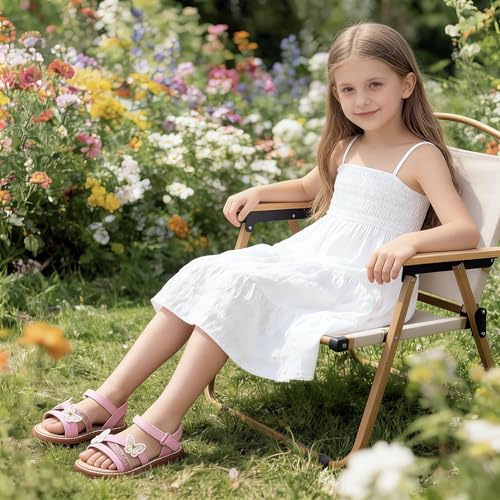 Image of Kolan Toddler Girl Sandals Open Toe Flat Princess Dress Shoes Little Kids