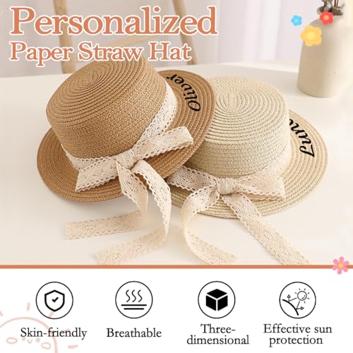 Personalized Baby Girl Straw Sun Hat, Custom Toddler Bowknot Beach Hat with Name4