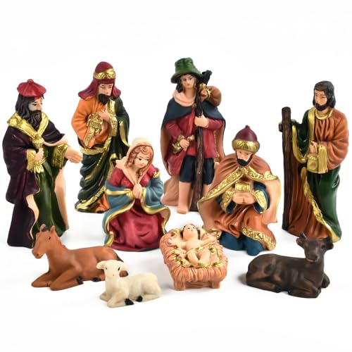 XIABYAYU Figurines de Crèche de Noël, 10 Pcs Décoration de Table de Noël, Figurines de Crèche pour Accessoires de Table de Noël