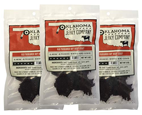 Old Fashioned Style Gluten Free Hot Beef Jerky - 3 PACK - No Frills Tough and Dry Style Beef Jerky - All Natural, No Added Preservatives and No Added MSG - 9 total oz.