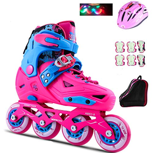 Great Deal! Children's Inline Skates with Helmet Protective Gear Set 4 Wheel Adjustable Quad Roller ...