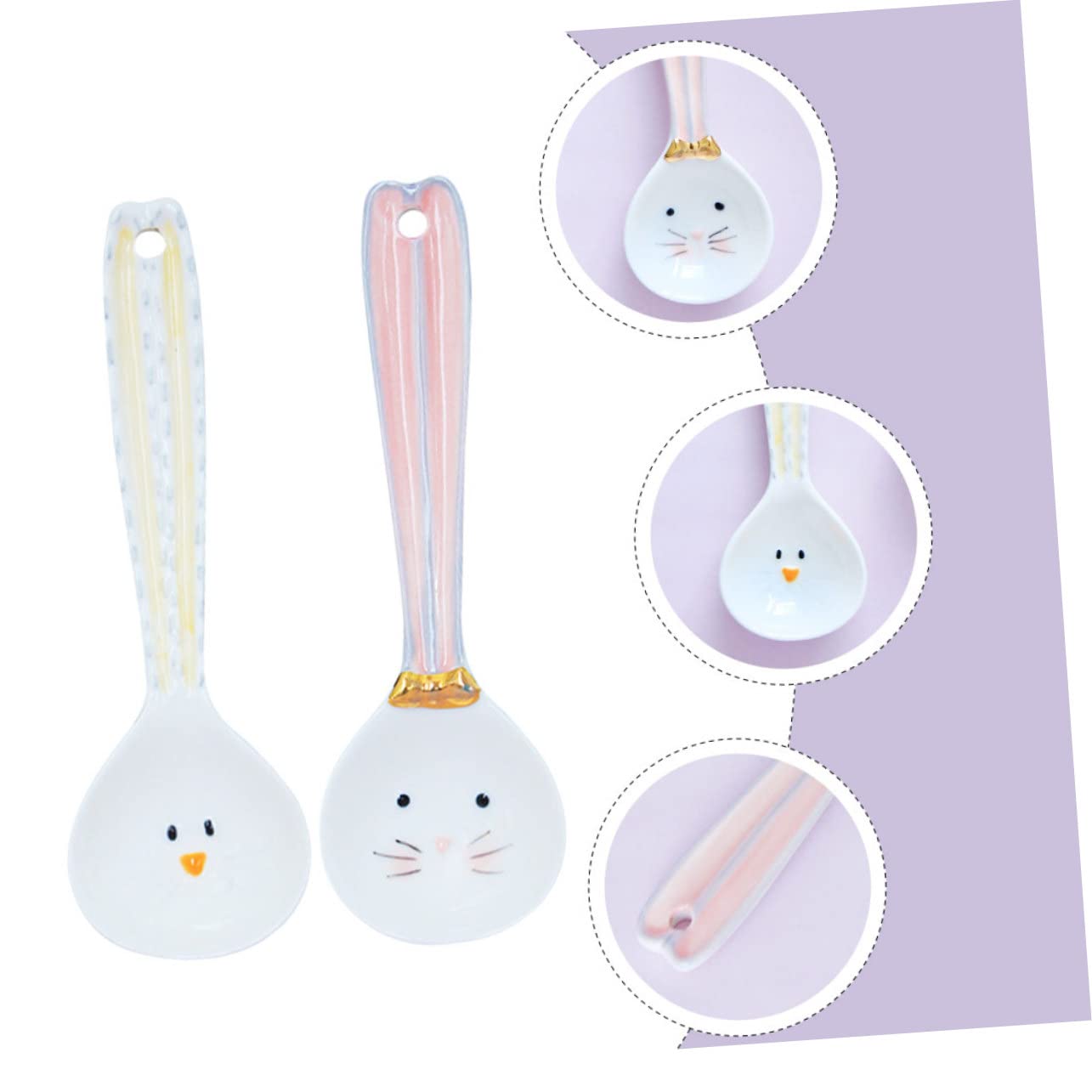 TOPBATHY 4piezas Cucharas De Cerámica Para Café y Diseño De Conejo Utensilios Prácticos Para Bebidas y Postres Adecuadas Para Familiar y Restaurantes
