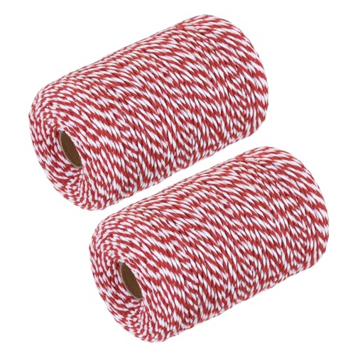 MECCANIXITY 2Pcs Cotton Rope Twisted Braided Rope Cord, Red and White 200M/218 Yard 2mm Dia for Wall Hanging, Plant Hanger, Knitting, Macrame Knotting