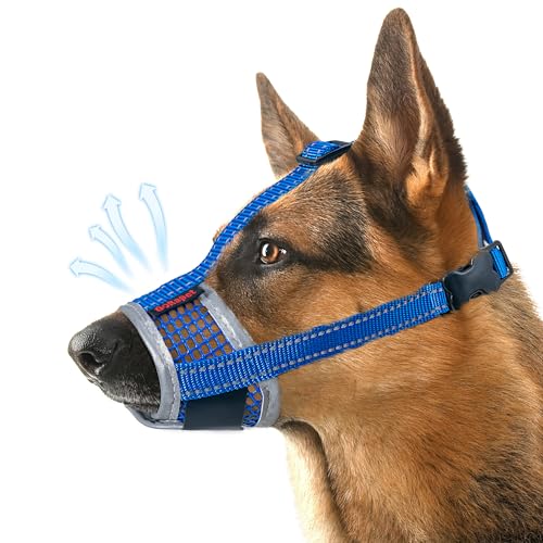 Dog Muzzle, Air Mesh Breathable Muzzle for Medium Large Sized Dogs to Anti & Prevent Biting Barking, Soft Grooming Muzzle for German Shepherd Dog with Reflective & Adjustable Strap(Blue-L Dog Muzzle, Air Mesh Breathable Muzzle for Medium Large Sized Dogs to Anti & Prevent Biting Barking, Soft Grooming Muzzle for German Shepherd Dog with Reflective & Adjustable Strap(Blue-L