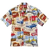 David Carey Chevy Route 66 Camp Shirt – Retro Inspired – Button Up Collared Short Sleeve Tan...