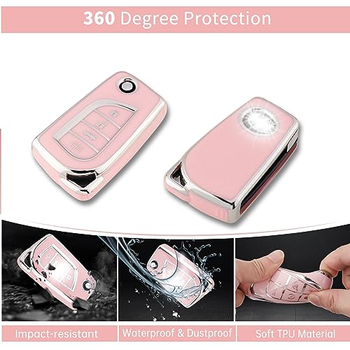 Image of Pangpai Pink Key Fob Cover for Toyota, Soft TPU Key Case Protection with Bling Keychain Fit for Toyota Fortuner Tundra Camry RAV4 Highlander Corolla Smart Key Holder