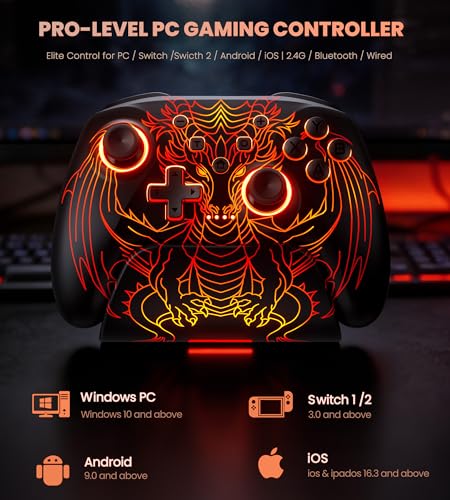 Image of PC Controller with Hall Effect Joysticks & Trigger, Wireless PC Gaming Controller with Charging Dock & RGB Design, 1000Hz Polling Rate, No Drift, Programmable Back Buttons, Turbo, Gaming Controller for Windows PC /Switch /Android /iOS