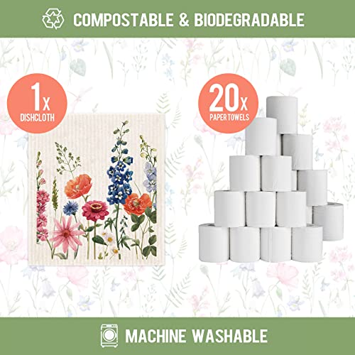 Morigins Wildflowers Butterflies Swedish Kitchen Dishcloths Reusable Sponge Cleaning Cloths Absorbent Dish Cloth Quick Drying Washable Cleaning Wipes 6Pcs #TOP3