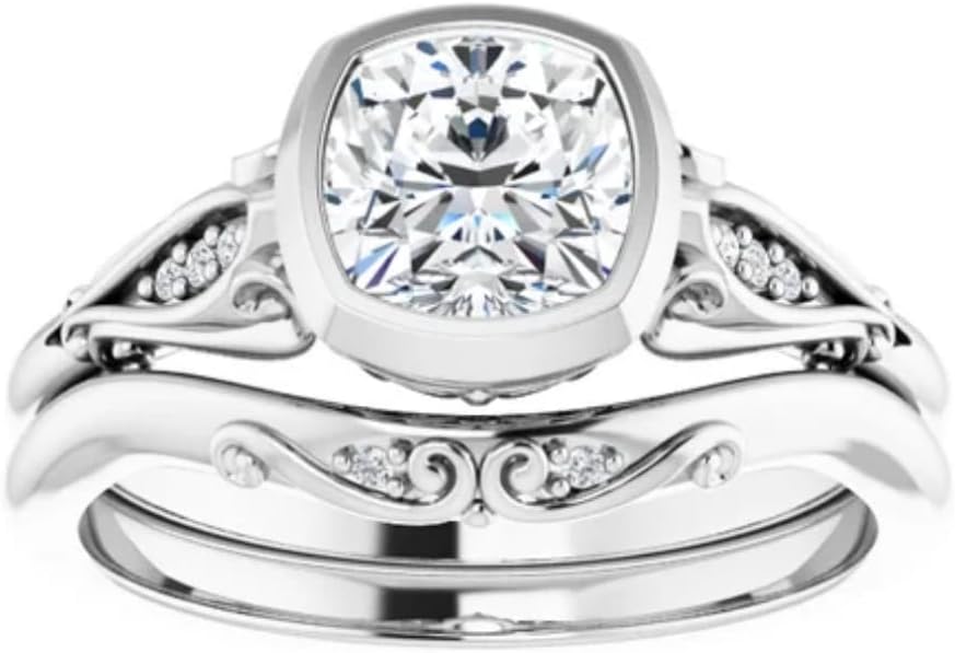 1 CT Moissanite Handmade Wedding Ring Set Engagement Anniversary Ring for Women, Bezel Style Design, Promise Gifts for Her Solitaire