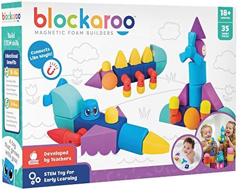 Blockaroo Magnetic Foam Building Blocks – STEM Preschool Toys for Children, Toddlers, Boys and Girls, The Ultimate Bath Toy – Windmill Set