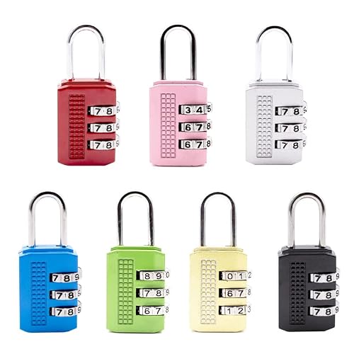 Lansonee Multicolor 7 Pc 3 Digit Combination Luggage Lock - Tsa Approved Suitcase Lock, Small Padlock For Travel Baggage, Gym Locker, Laptop Bag