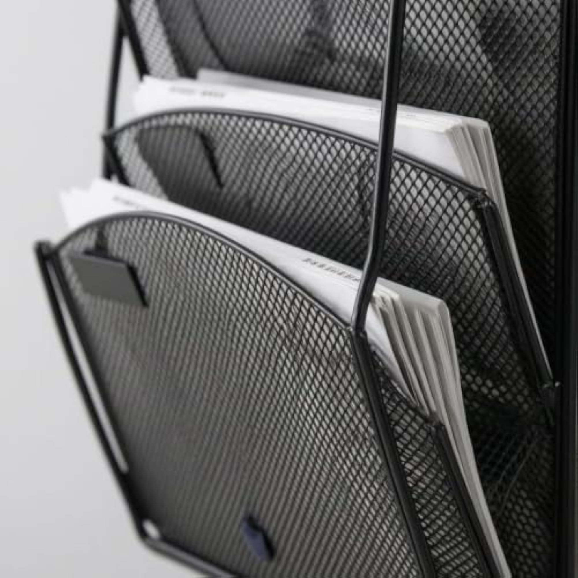 Open Front Metal Mesh File Organizer, Slim Rectangular Design