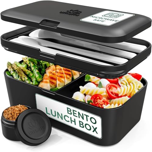 Umami Lunch Box Containers w/ 4 Utensils, Sauce Jar, Nestable Space-Saving Bento Box Adult, 100% Leakproof