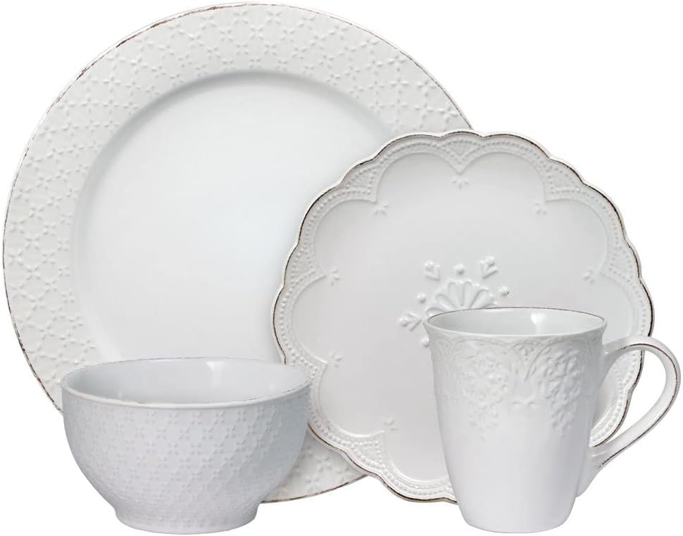 Pfaltzgraff French Lace Dinnerware Set, 16 Piece, White