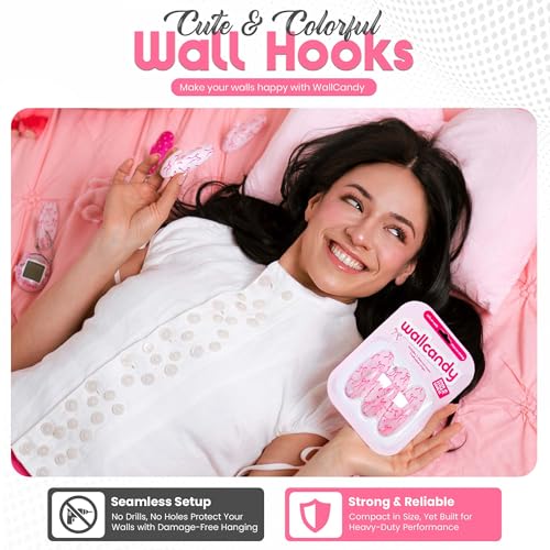 WallCandy Adhesive Wall Hanging Hooks | Pack of 3 Pink Bow Print Wall Hooks with Heavy Duty Sticky Strips that Hold Up to 3lbs, Easy to Install Hanging Hook for Painted Walls & Kitchen by WallCandy - Image 8