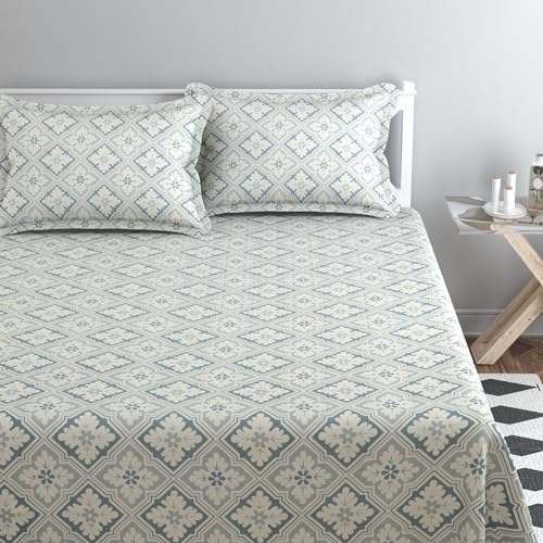 Image of HOMEKART 100% Cotton Feel Double Bed Bedsheet Set | 180tc to 220tc Soft & Breathable with 2 Pillow Covers | Wrinkle Free | for Bedroom & Gifting (Color -Light Grey, 90 x 90 Inches)