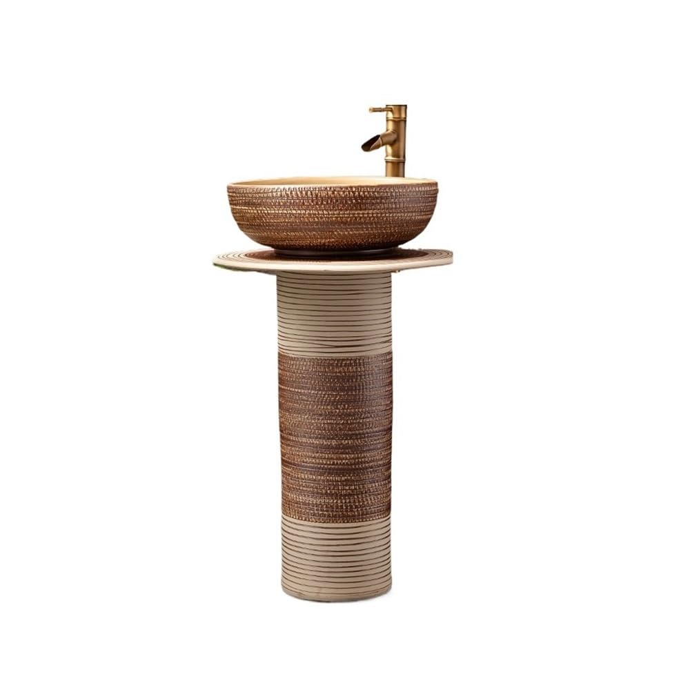 Zhaoj24-05 One Color Pedestal Sink Retro Pedestal Sink With Faucet And Drain Kit Ceramic Floor Standing Wash Basin For Bathroom Courtyard