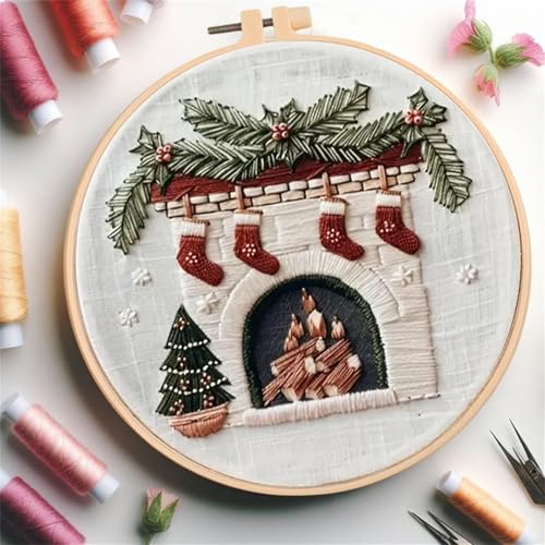 Image of Huacan Embroidery Kit for Beginners Adults, Easy Needlepoint Kits for Adults with Stamped Embroidery Patterns. (Chimney)
