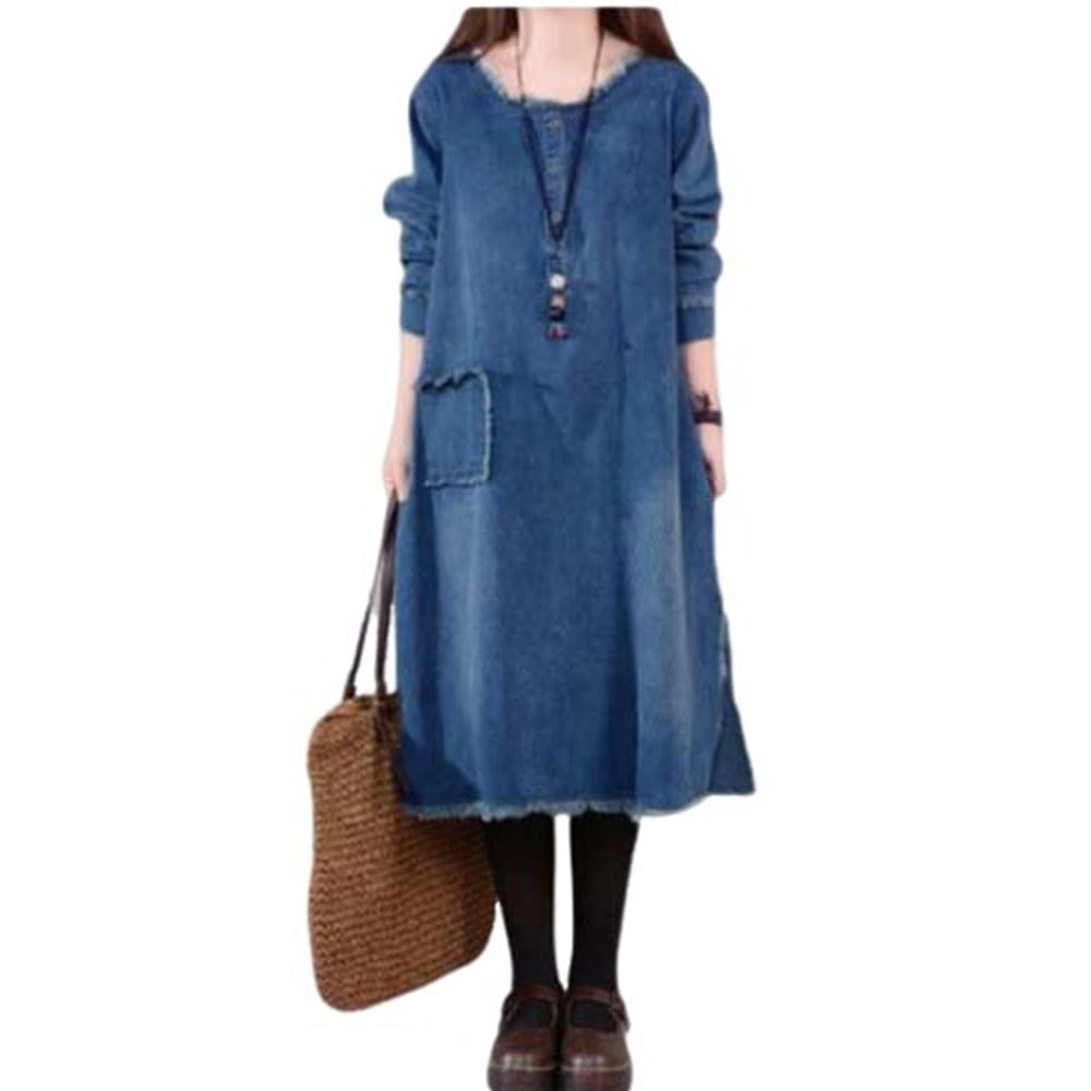 Amazon.co.jp: 長袖ワンピース デニム ワンピース ロング丈 デニム 森