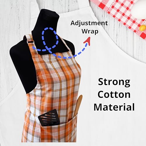 Image of Kitchen Apron for Women & Men | 100% Cotton | Cooking Apron with Big utility Pocket | Adjustable neck strap | Free Size | Kitchen Utensils Accessory