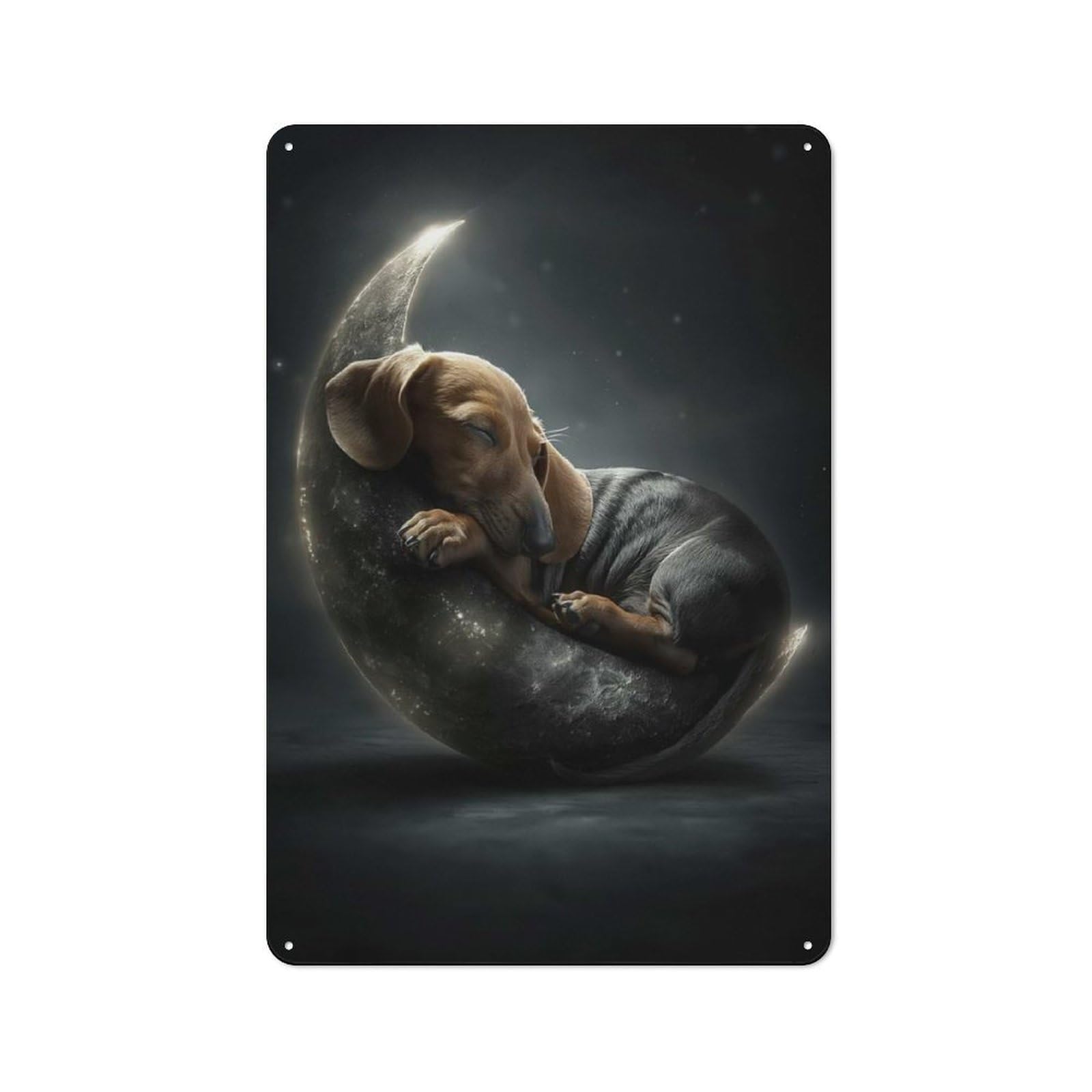 Metal Wall Sign 30x20cm Featuring Dachshund Sleeping on The Moon for Café Or Home Bar, for Collectors Decorating Cafés And Home Bars
