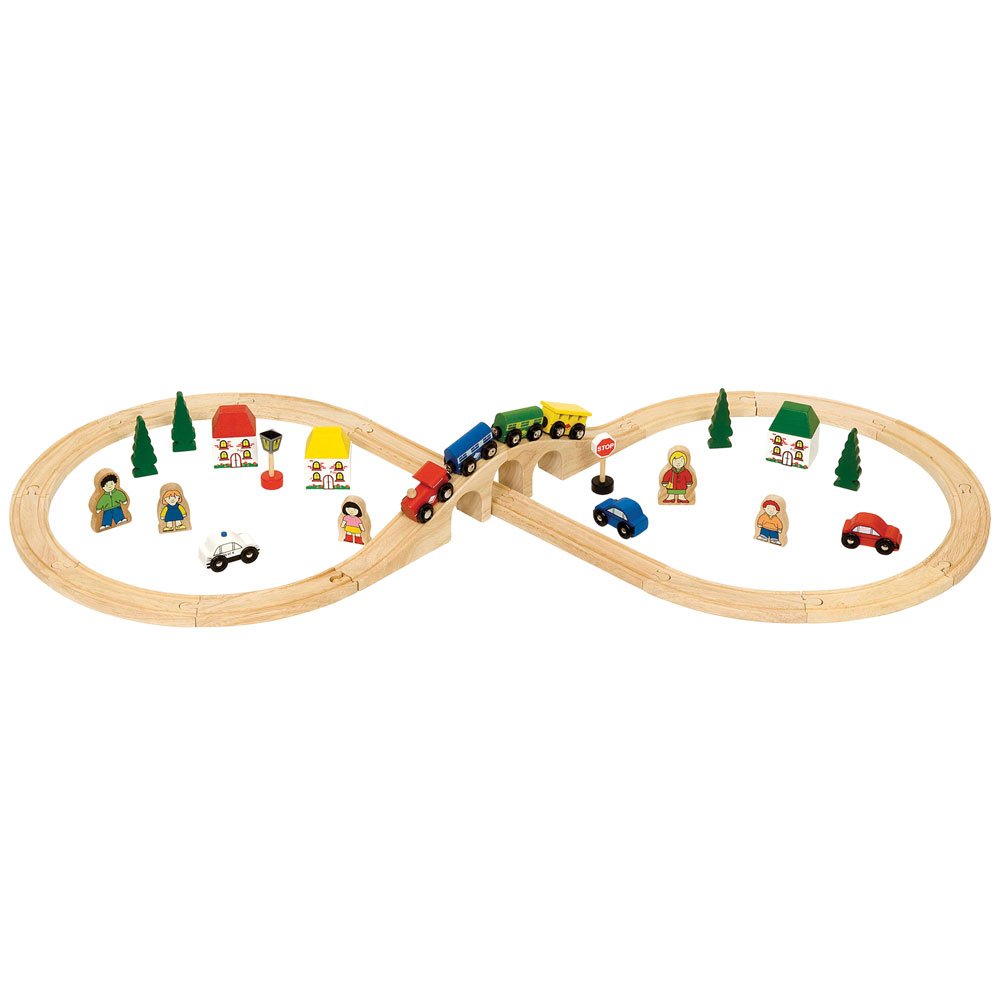 Bigjigs Rail, Figurka ośmiu pociągów, drewniane zabawki, nagradzany drewniany zestaw pociągów, drewniane zabawki dla 3, 4, 5, 6 lat, zabawka pociągowa, drewniany tor, tradycyjny zestaw pociągowy
