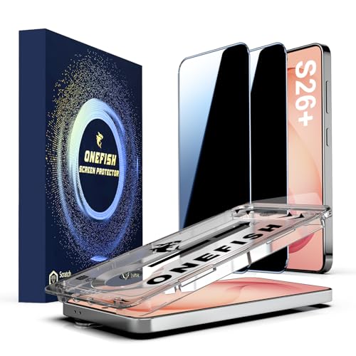 Image of OneFish Privacy Screen Protector Designed Compatible with Samsung Galaxy S26 Plus, 9H Tempered Glass, Scratch Resistant Bubble Free, Easy Installation, Auto Dust-Elimination 2 Pack
